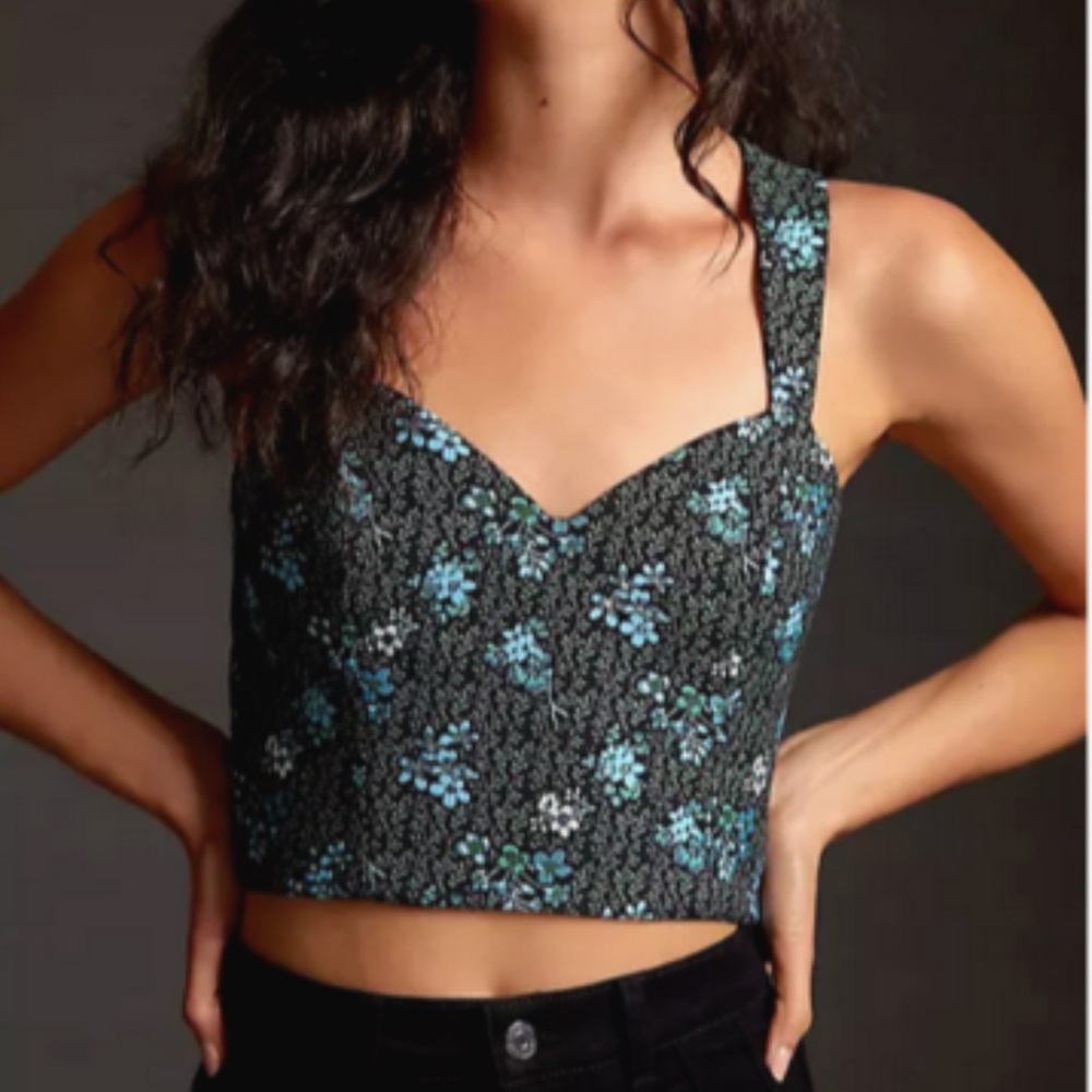Sachin & Babi x Anthropologie Jacquard Black Blue Floral tapestry Corset top